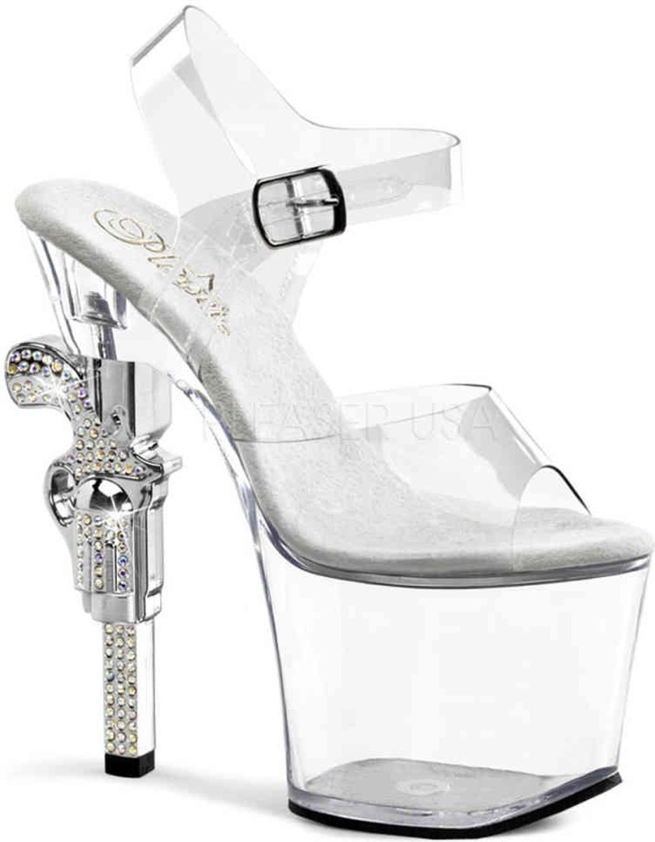 EU 41,5 = US 11 | REVOLVER-708 | 7 R/S Embellished Gun Heel, 3 1/4 PF Ankle Strap Sandal